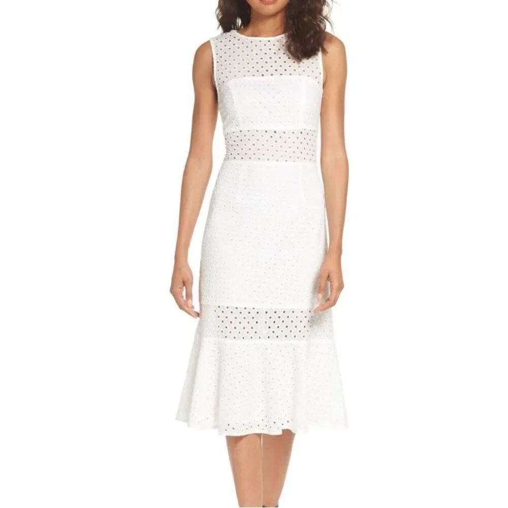 NSR Taylor White Eyelet Midi Dress